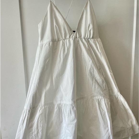 Zara white poppy v neck mini babydoll tiered dress - Picture 6 of 9